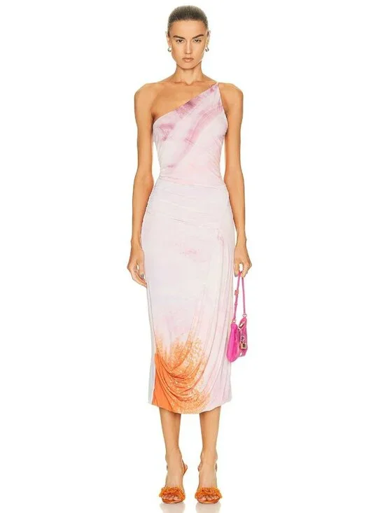 Jonathan Simkhai Coral Havana Marble Printed Midi Dress Size XS 36328 - Picture 1 of 15